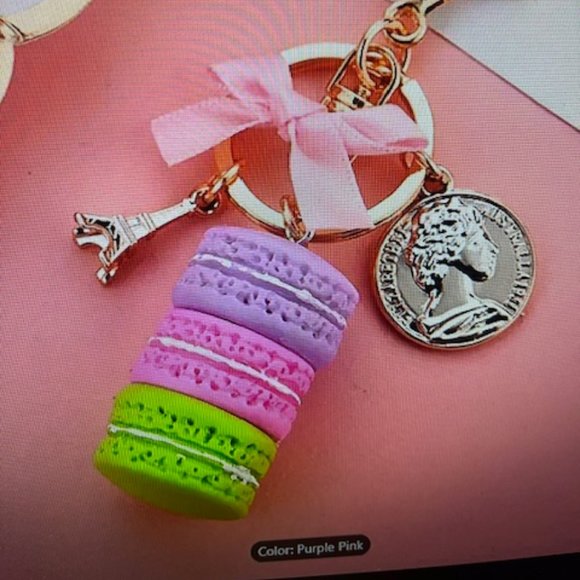 Macaron Purple Yellow Keychain #802 - Picture 1 of 11